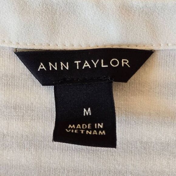 Ann Taylor Women's Structured Gold White Stripe Short Sleeve T-Shirt Medium - Picture 2 of 11